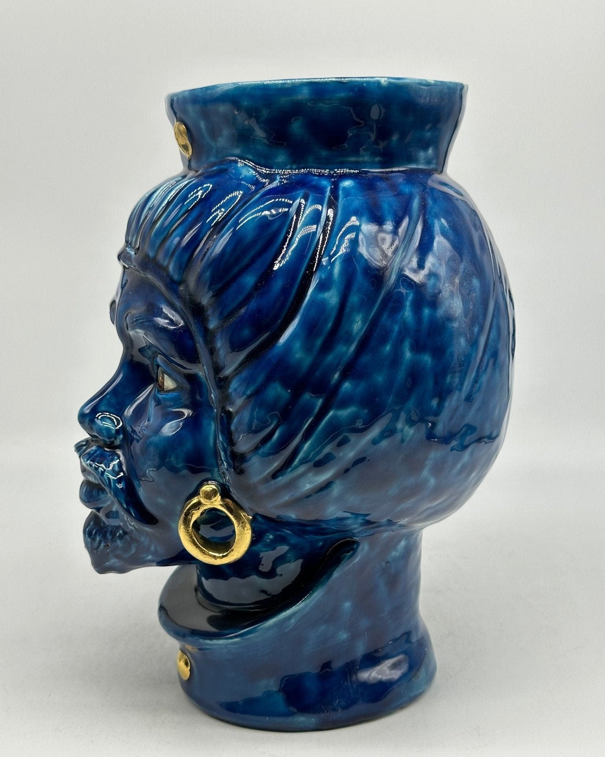 Teste di Moro Mediterraneo Ceramica Caltagirone cm H.29 L.22 Artigianale Blu Oro - DD CERAMICHE SICILIANE