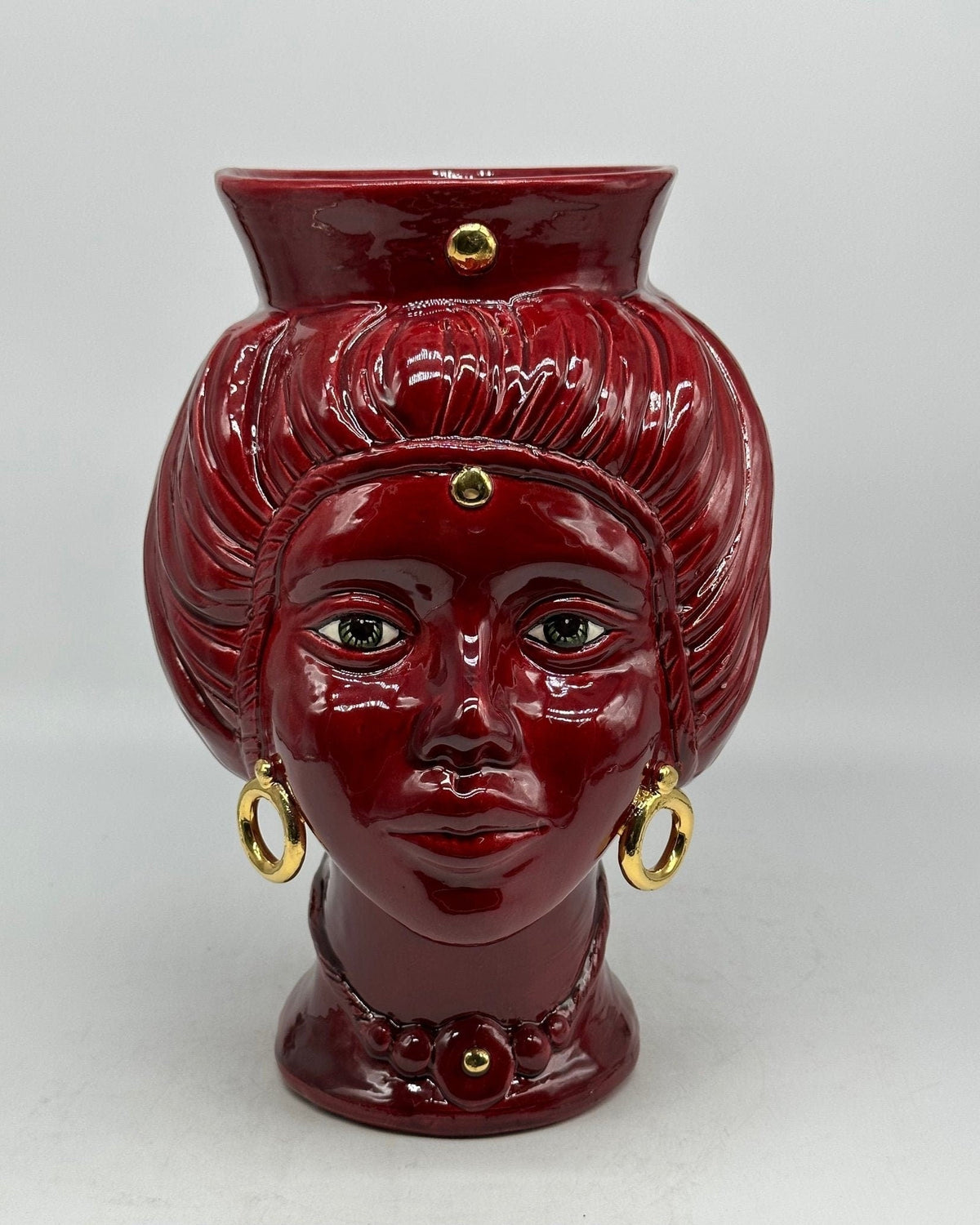 Teste di Moro Mediterraneo Ceramica Caltagirone cm H.29 L.22 Artigianale Bordeaux Oro - DD CERAMICHE SICILIANE