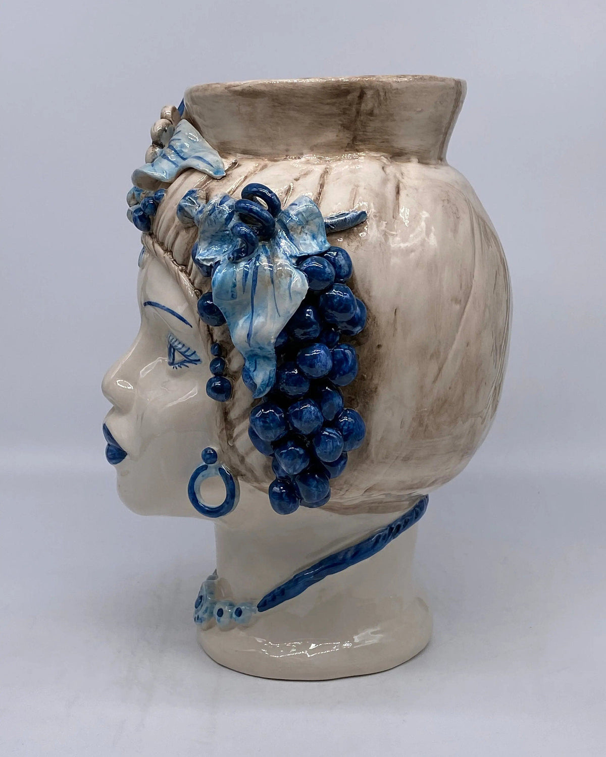 Teste di Moro Mediterraneo Ceramica Caltagirone cm H.29 L.22 Artigianale Bicolore Blu DD CERAMICHE SICILIANE