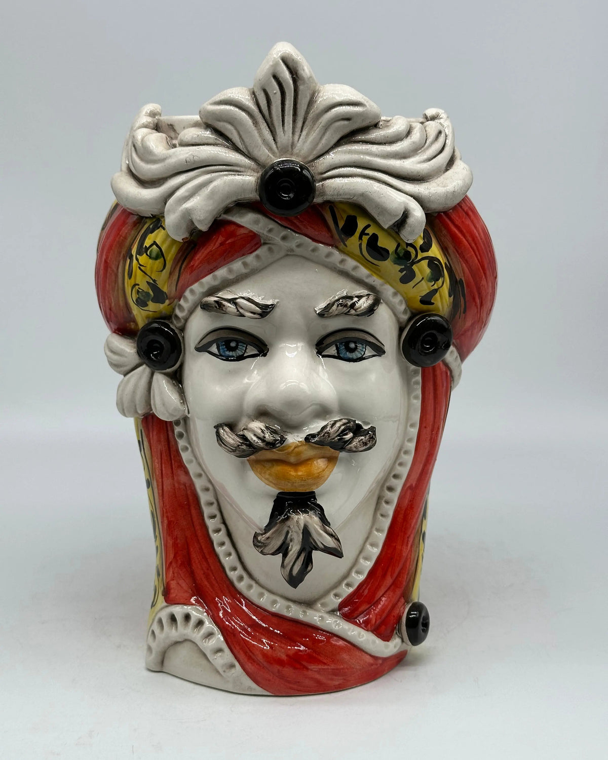 FINE SERIE - Teste di Moro Moresca Ceramica Caltagirone cm H.28 L.19 Artigianale Barocco Rosso DD CERAMICHE SICILIANE