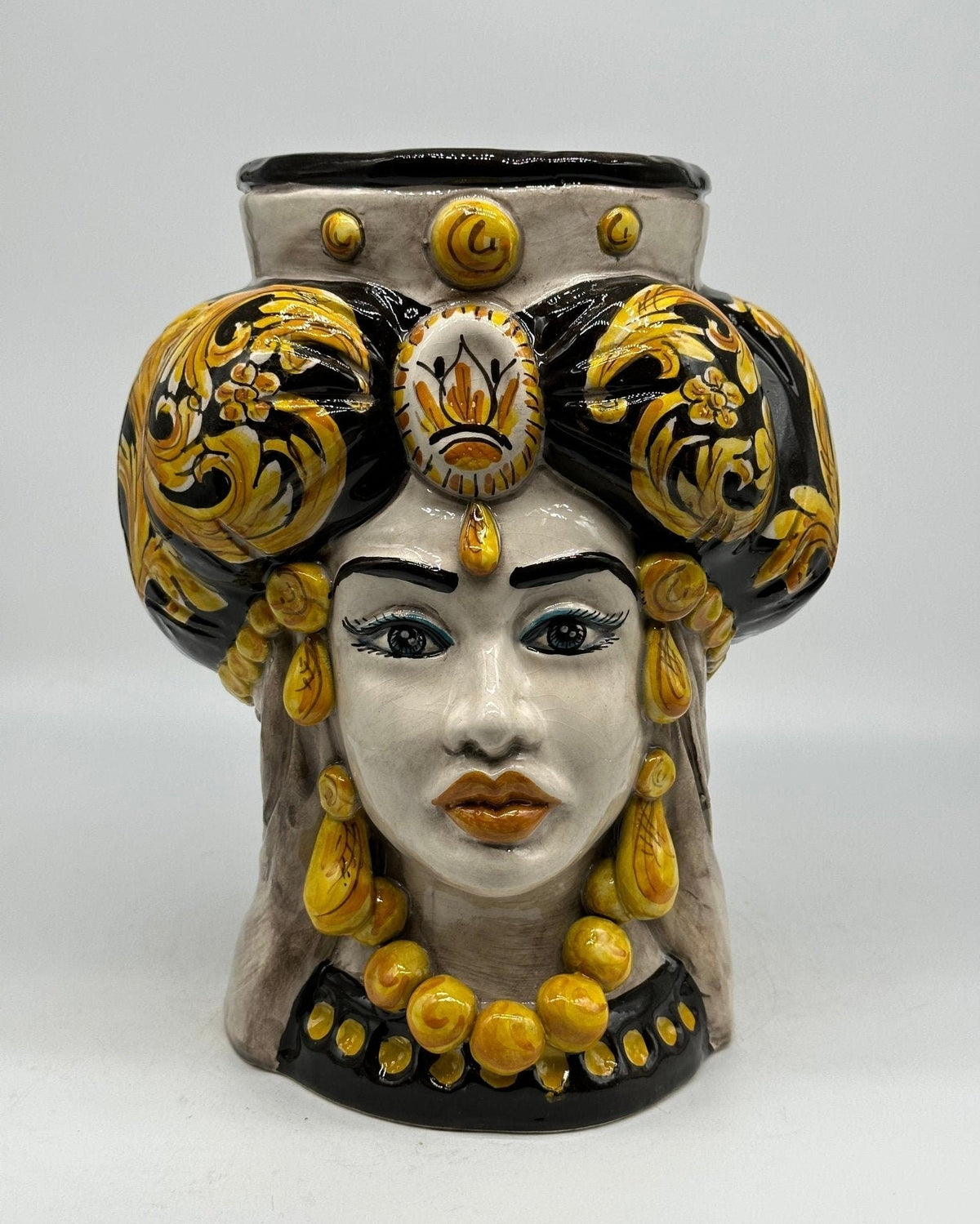Teste di Moro Persia Ceramica Caltagirone cm H.30 L.22 Artigianale Decorazione Barocco Nero - DD CERAMICHE SICILIANE