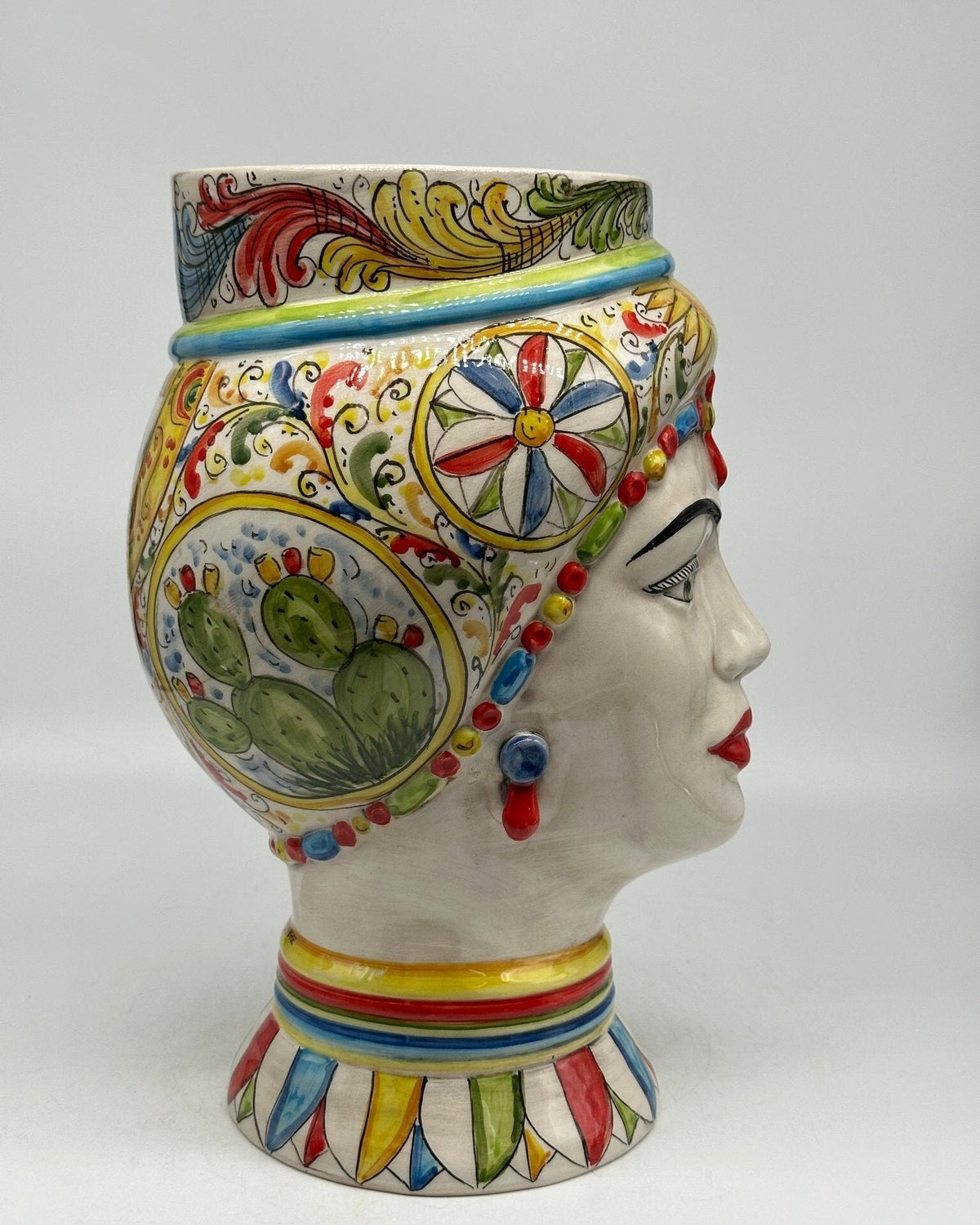 Teste di Moro Token Ceramica Caltagirone cm H.31 L.18 Artigianale Decoro “Carretto” - DD CERAMICHE SICILIANE