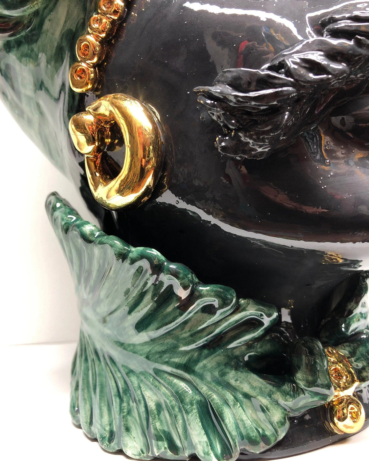 Teste di Moro Zefiro Ceramica Caltagirone cm H.43 L.26 Artigianale Verde Nero Oro DD CERAMICHE SICILIANE