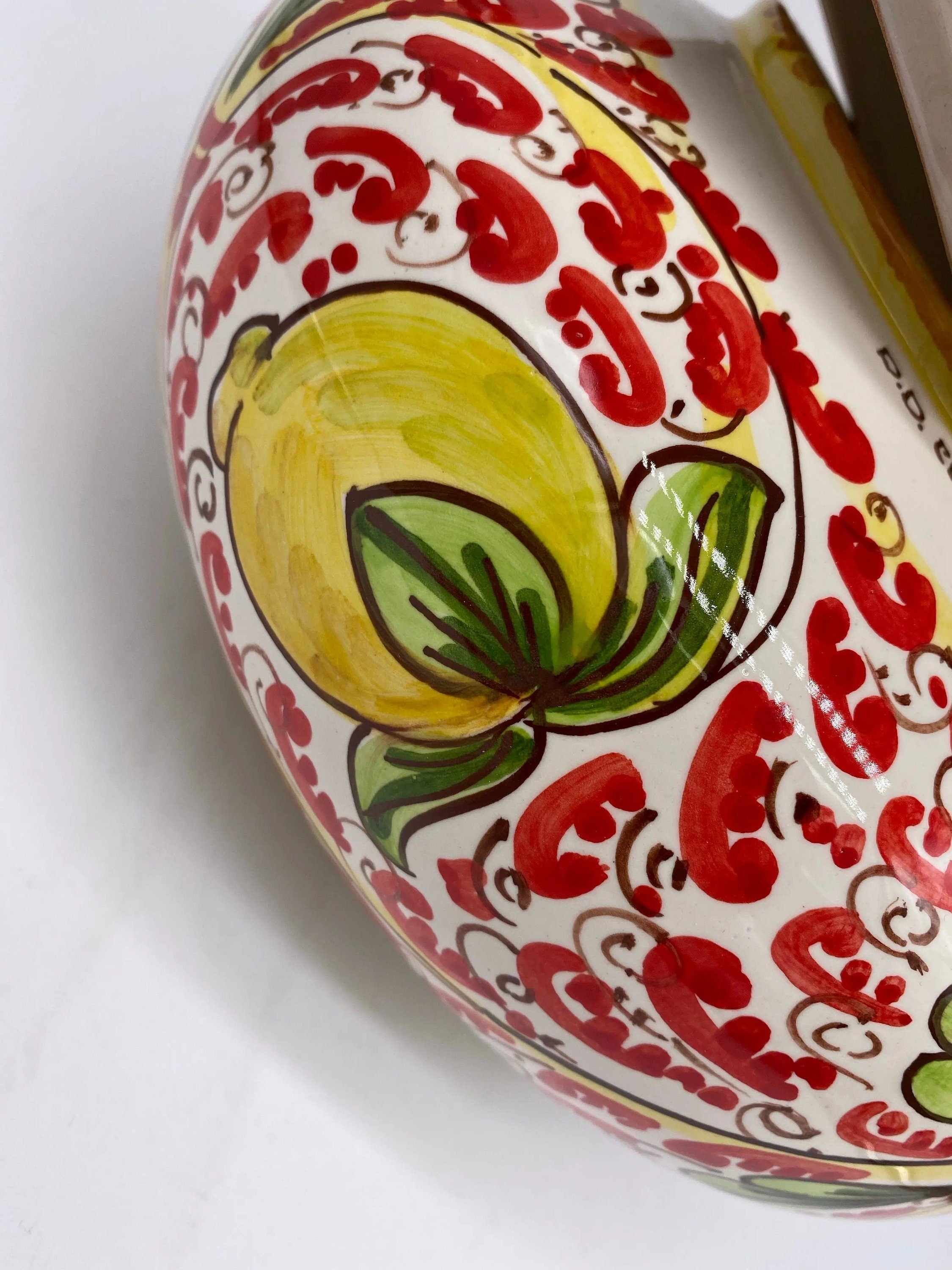 Biscottiera Decorata 600 Limoni Ceramica Caltagirone cm H.18 L.24 Artigianale DD CERAMICHE SICILIANE