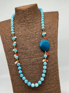 Collana Artigianale Pietre Turchese Corallo e Perle bianche BIJOUX