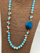 Collana Artigianale Pietre Turchese Corallo e Perle bianche BIJOUX