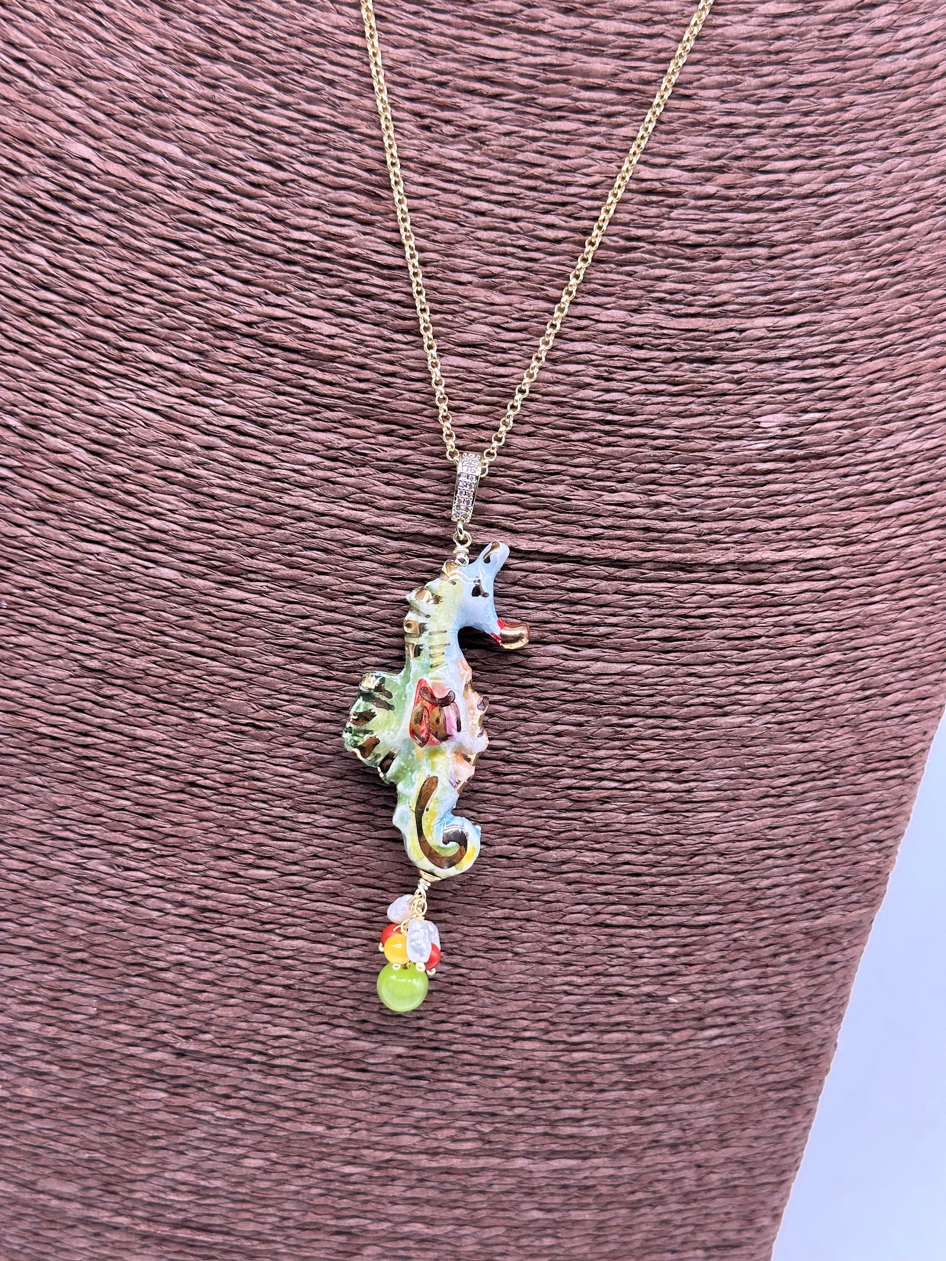 Collana Cavalluccio Marino decorato Ceramica di Caltagirone - COLLANA