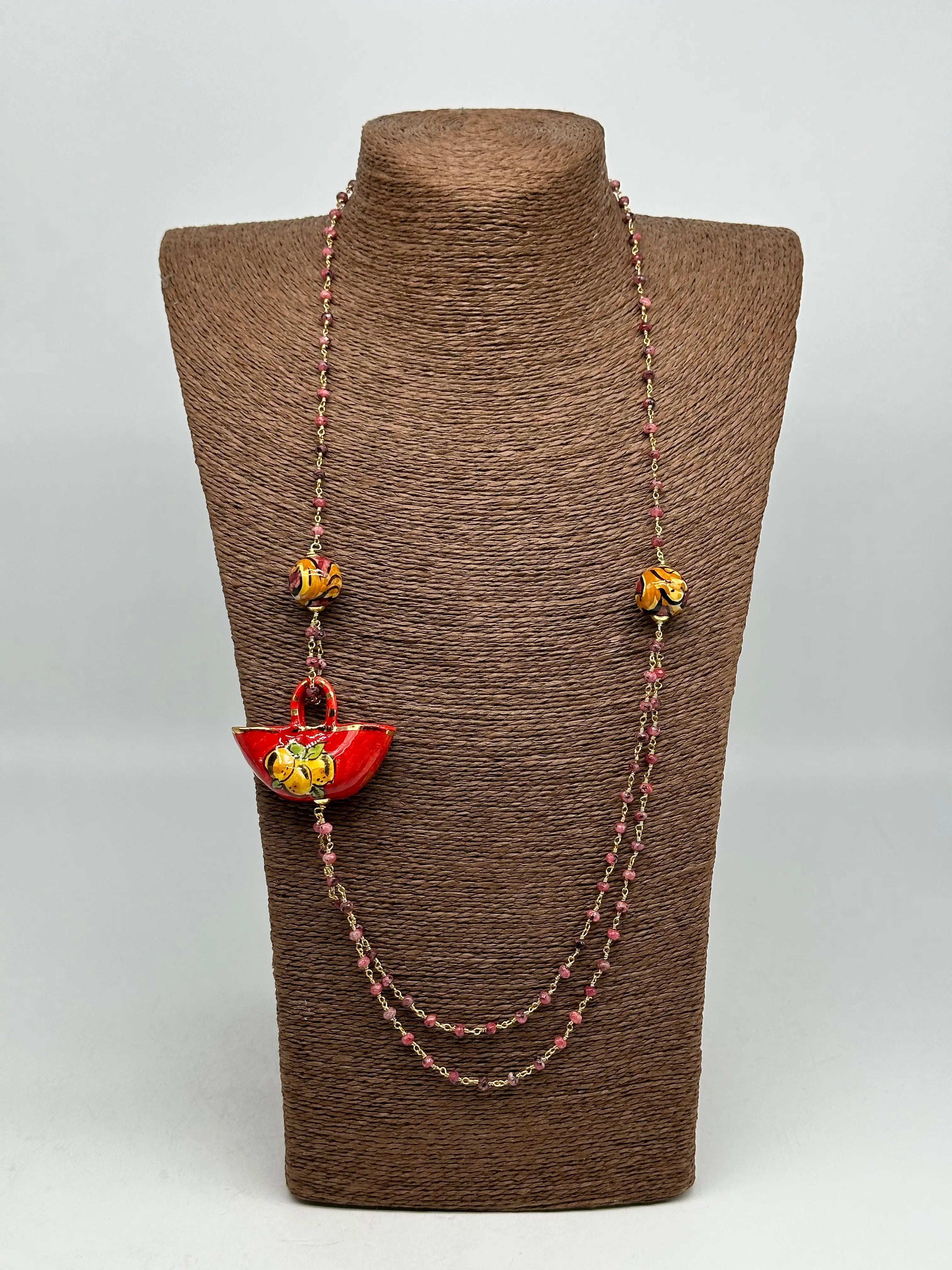 Collana Coffa Siciliana decorata Rosso Ceramica di Caltagirone DD CERAMICHE SICILIANE