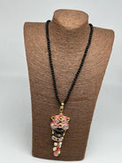 Collana di pietre nere Testa di Moro Ceramica di Caltagirone Turbante Rosa Decorato V.2 - COLLANA