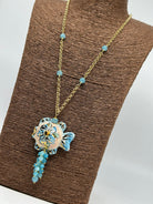 Collana Pesce in Ceramica di Caltagirone pietre catena dorata V.5 - COLLANA