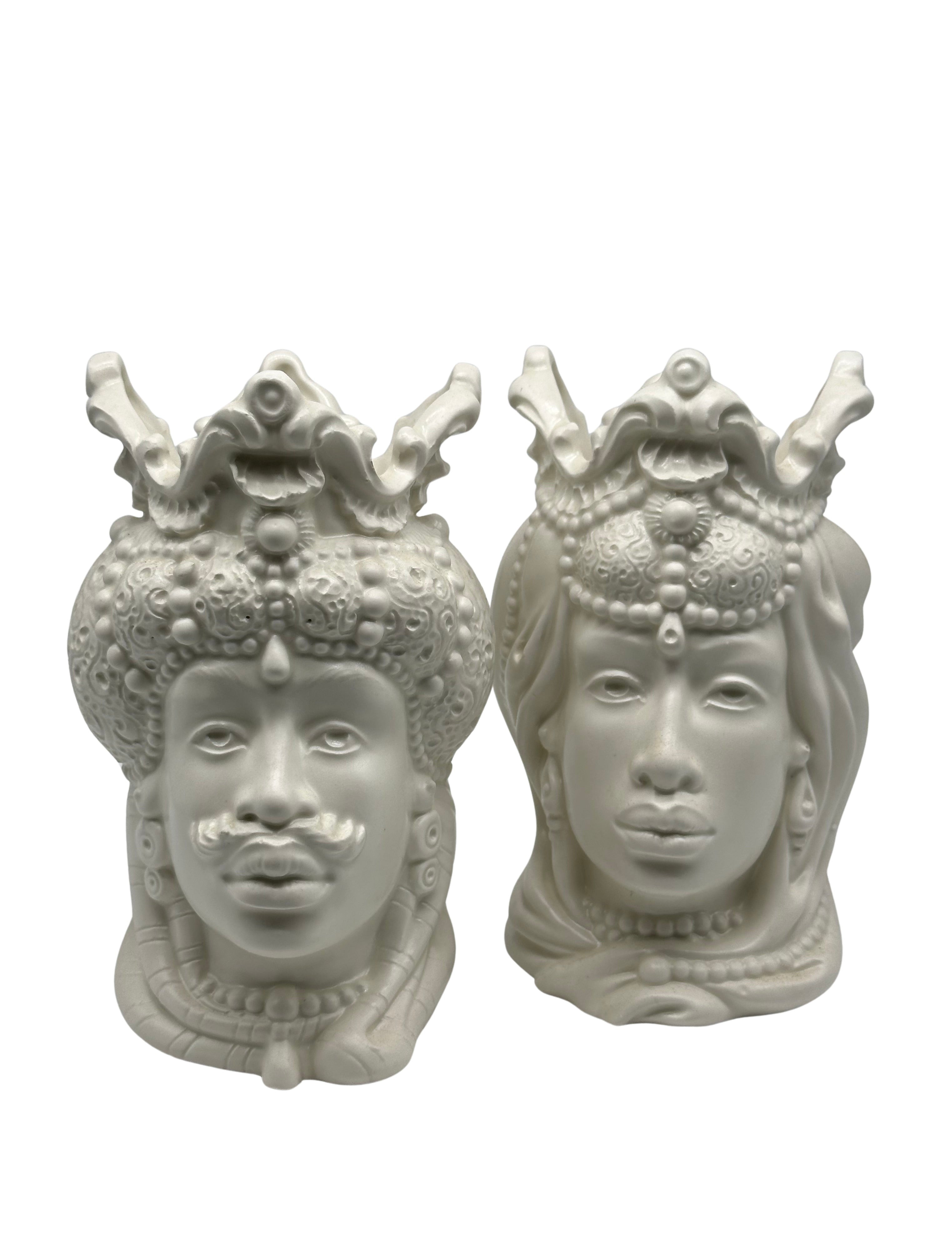 Coppia Teste di Moro Emiro Ceramica Caltagirone cm H.20 Artigianale VARI COLORI DD CERAMICHE SICILIANE