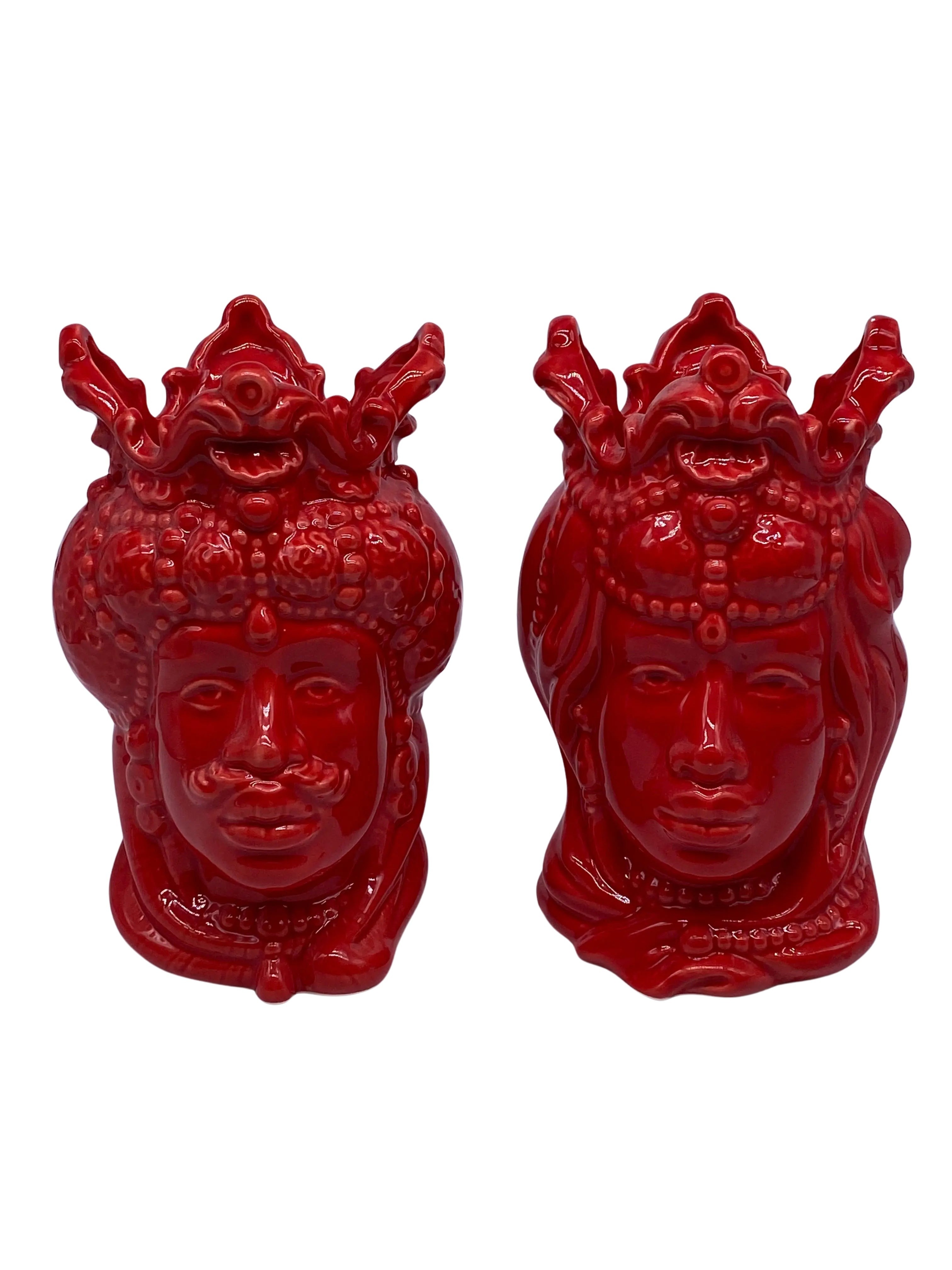 Coppia Teste di Moro Emiro Ceramica Caltagirone cm H.20 Artigianale VARI COLORI DD CERAMICHE SICILIANE