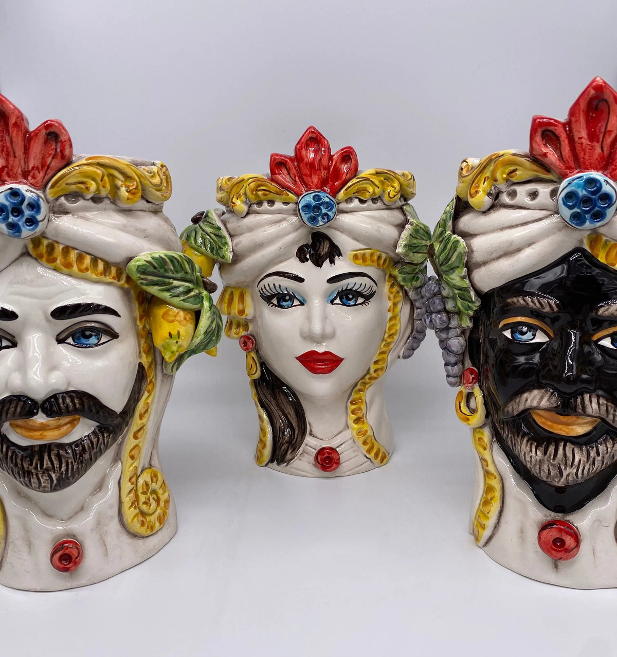 Teste di Moro Classica Ceramica Caltagirone cm H.27 L.20 Artigianale Pasta Bianca DD CERAMICHE SICILIANE