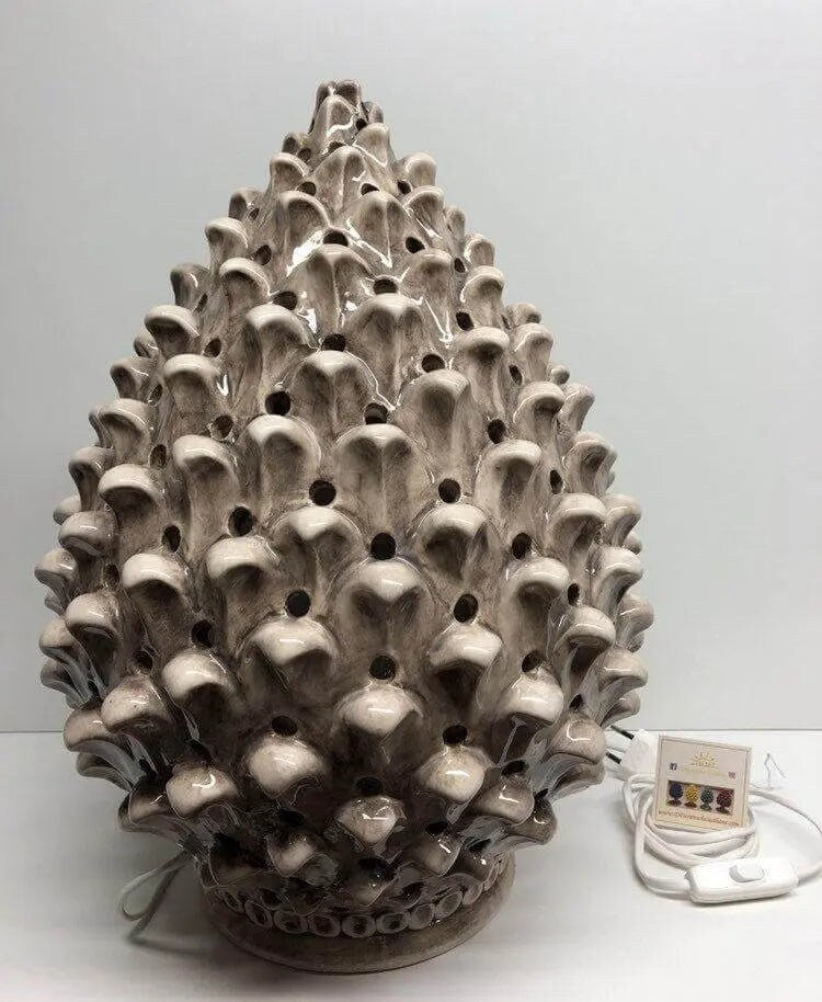 Lampada Pigna traforata Ceramica Caltagirone cm H.47 L.30 Artigianale Beige Écru DD CERAMICHE SICILIANE