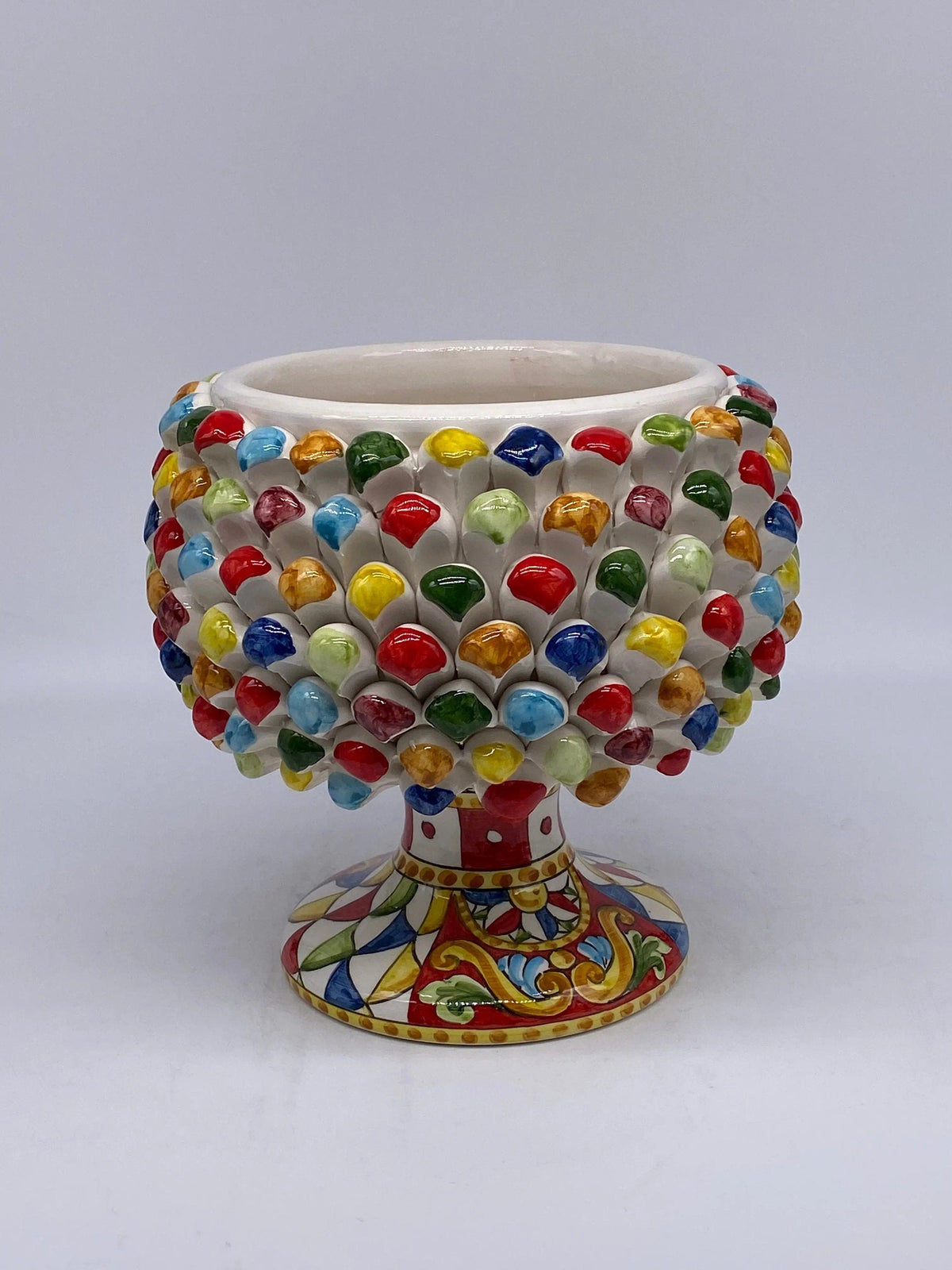 Portavaso Mezza Pigna Ceramica Caltagirone cm H.20 L.20 Artigianale “Carretto” DD CERAMICHE SICILIANE
