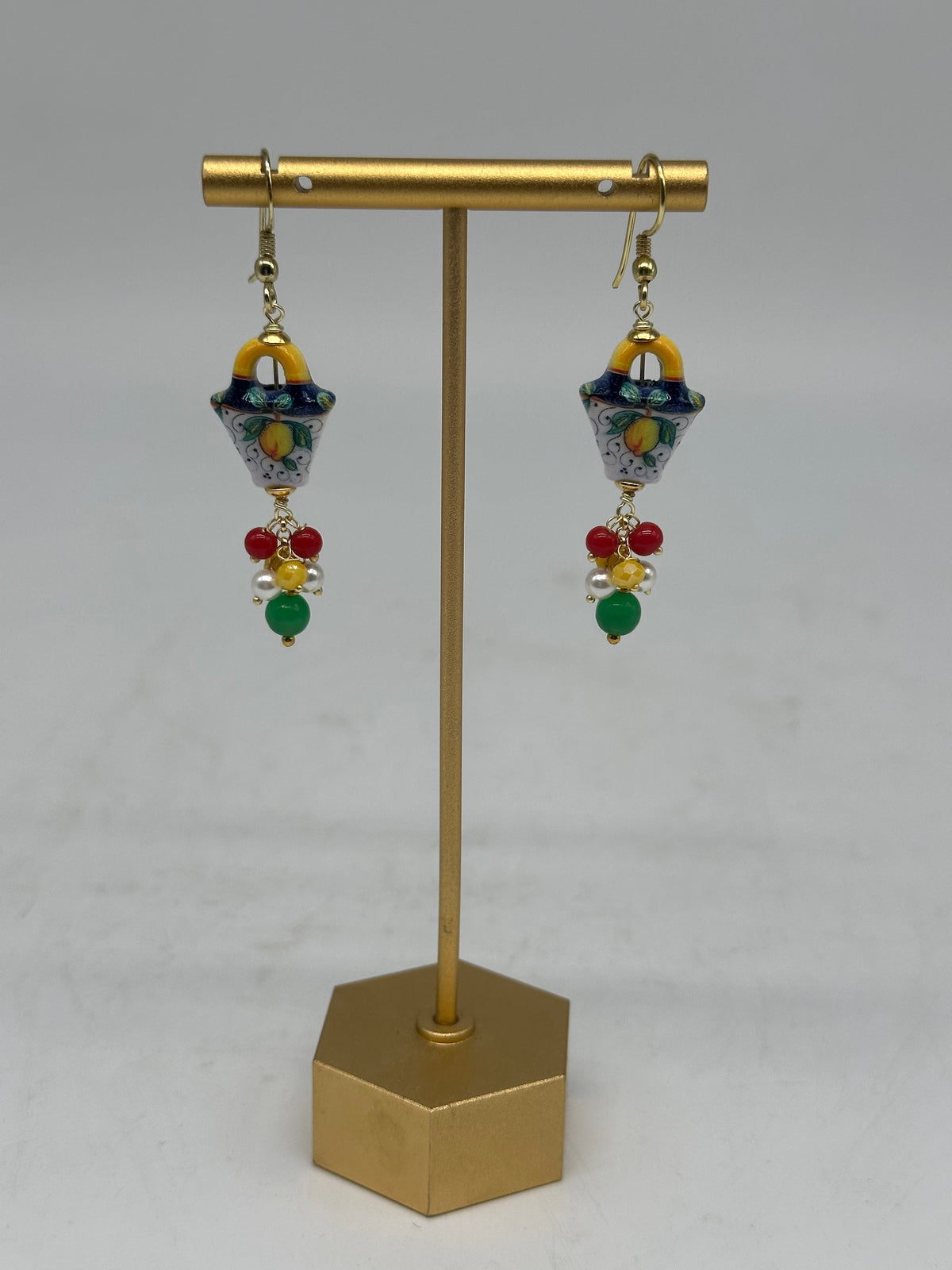Orecchini Artigianali Coffa Siciliana in Ceramica di Caltagirone pietre varie V.2 - ORECCHINI