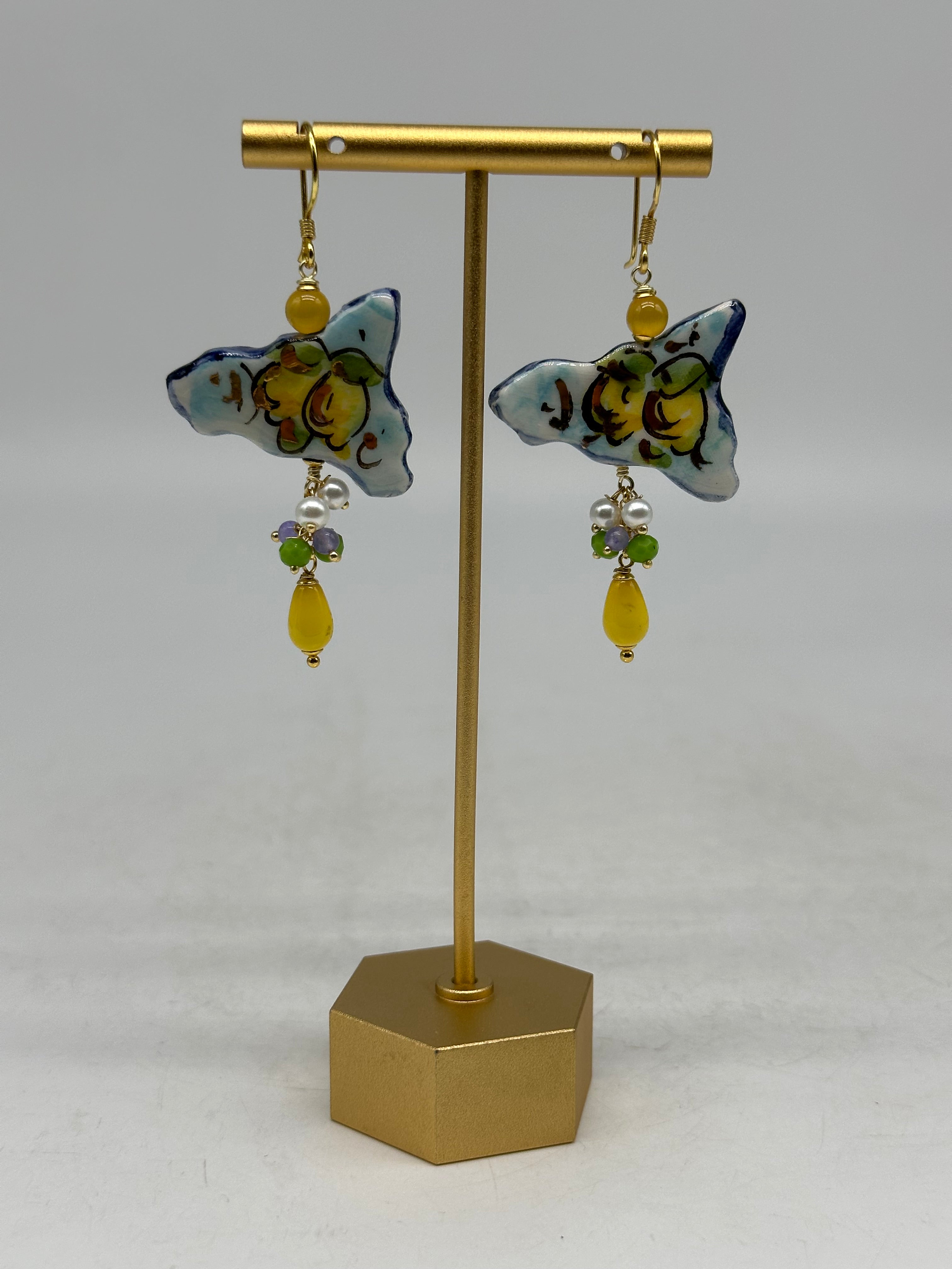 Orecchini Artigianali Sicilia Celeste Ceramica di Caltagirone - BIJOUX