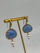 Orecchini Artigianali Smeraldi Blu Pietra e Brillantini - ORECCHINI