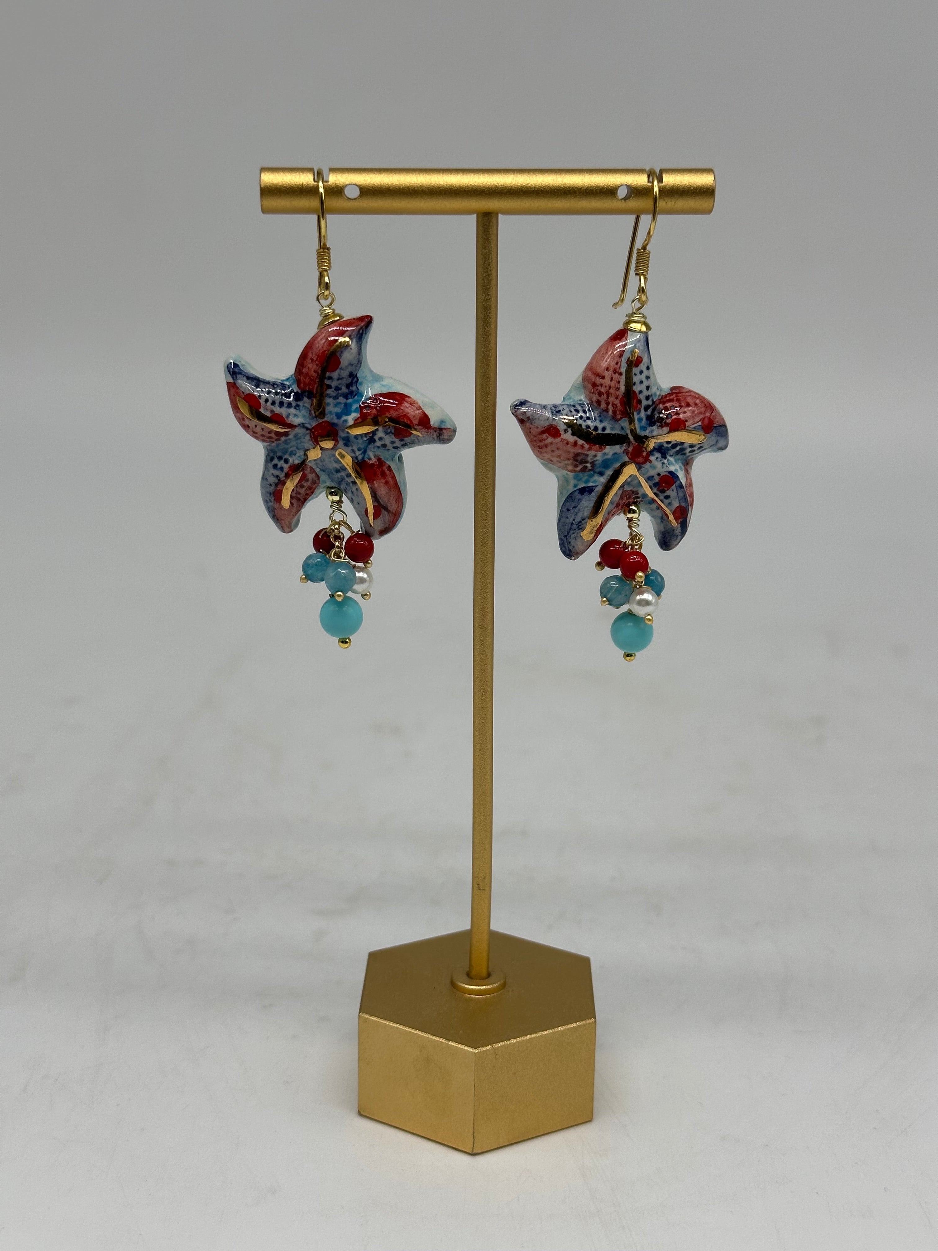 Orecchini Artigianali Stella Marina in Ceramica di Caltagirone pietre varie - ORECCHINI