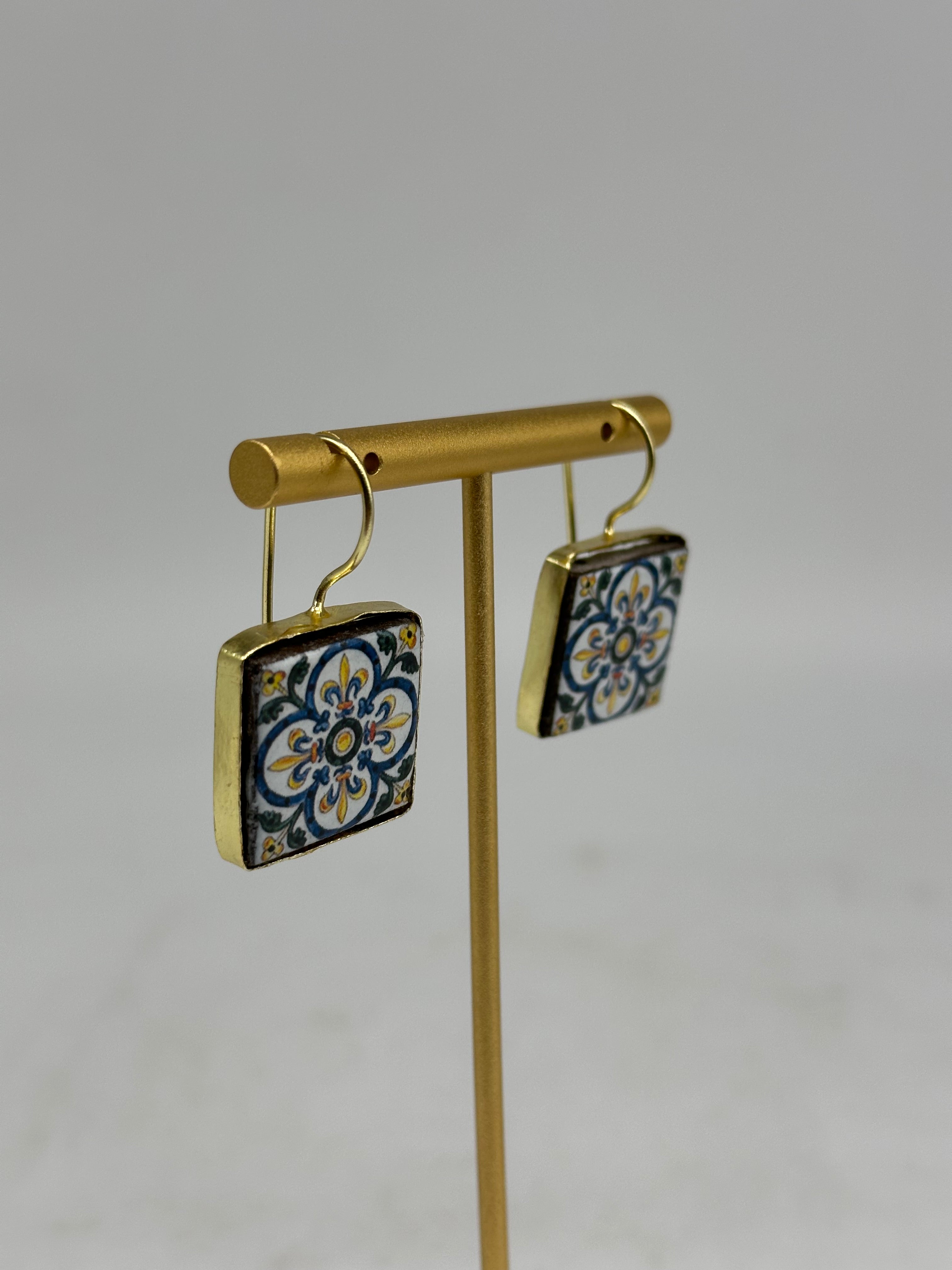 Orecchini Mattonella Maiolica Ceramica di Caltagirone V.19 - ORECCHINI