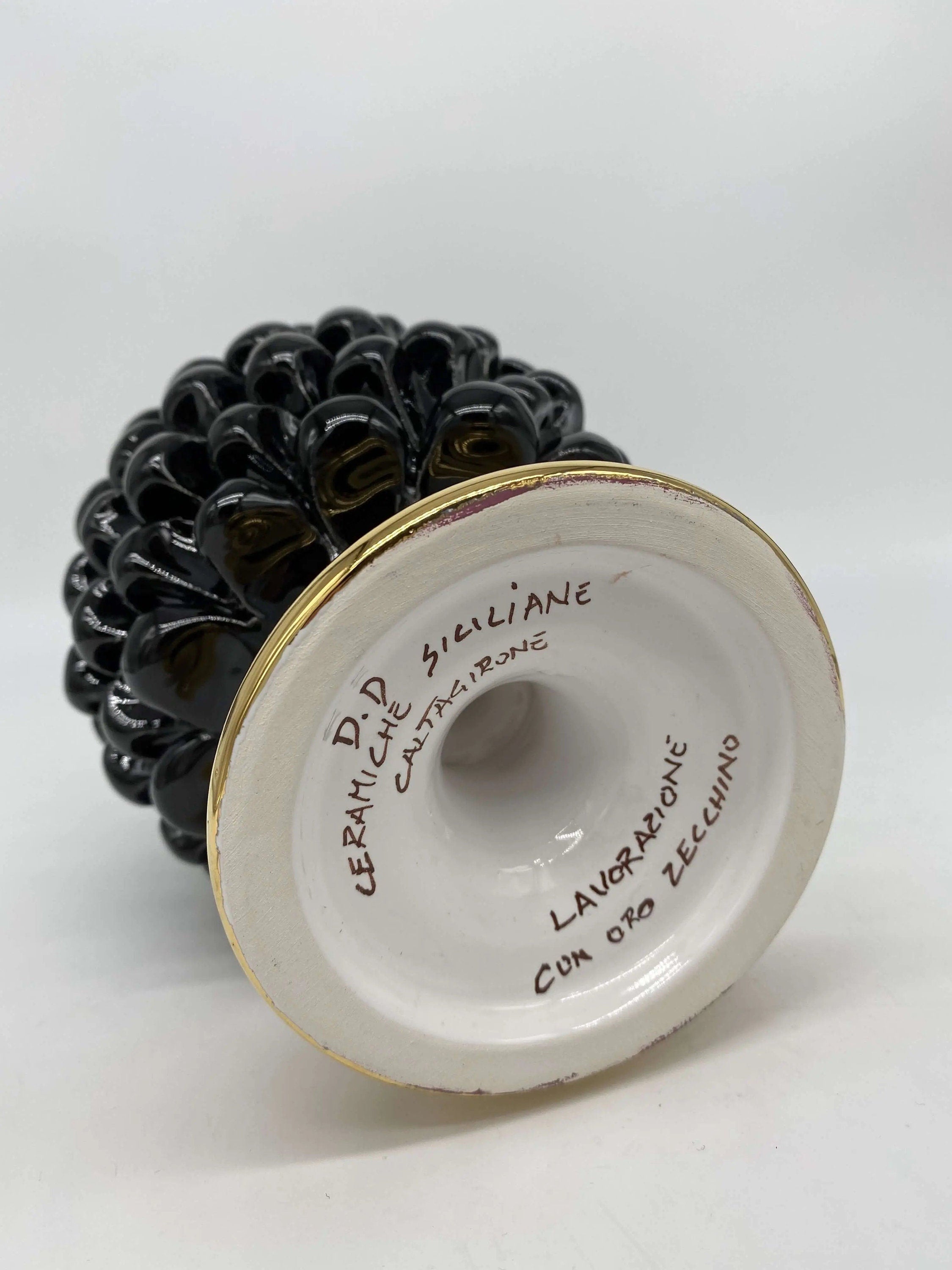 Pigna Aurum Ceramica Caltagirone cm H.20 Artigianale Nero DD CERAMICHE SICILIANE