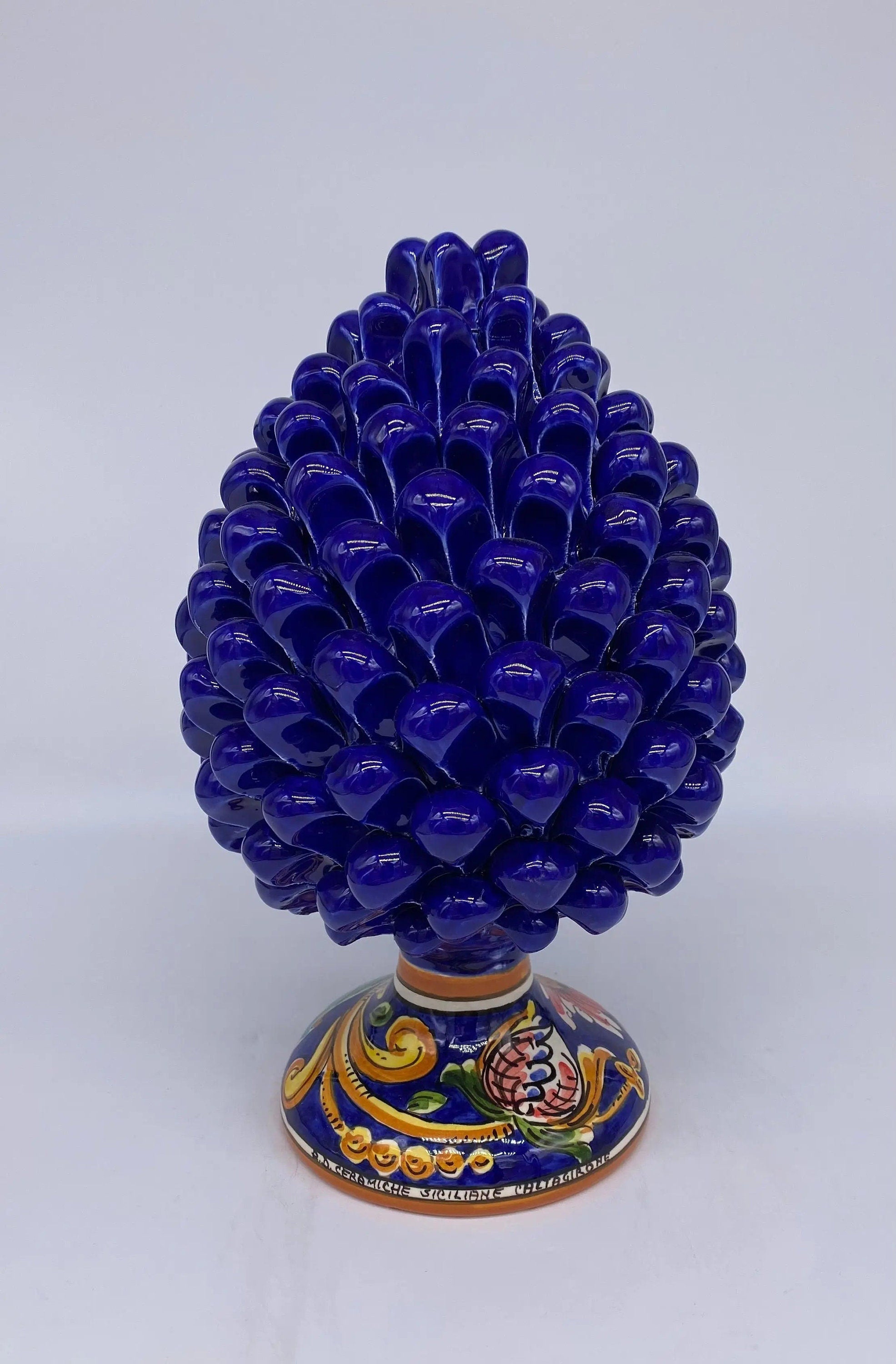 Pigna Ceramica Caltagirone cm H.25 Artigianale Blu Base Decorata DD CERAMICHE SICILIANE