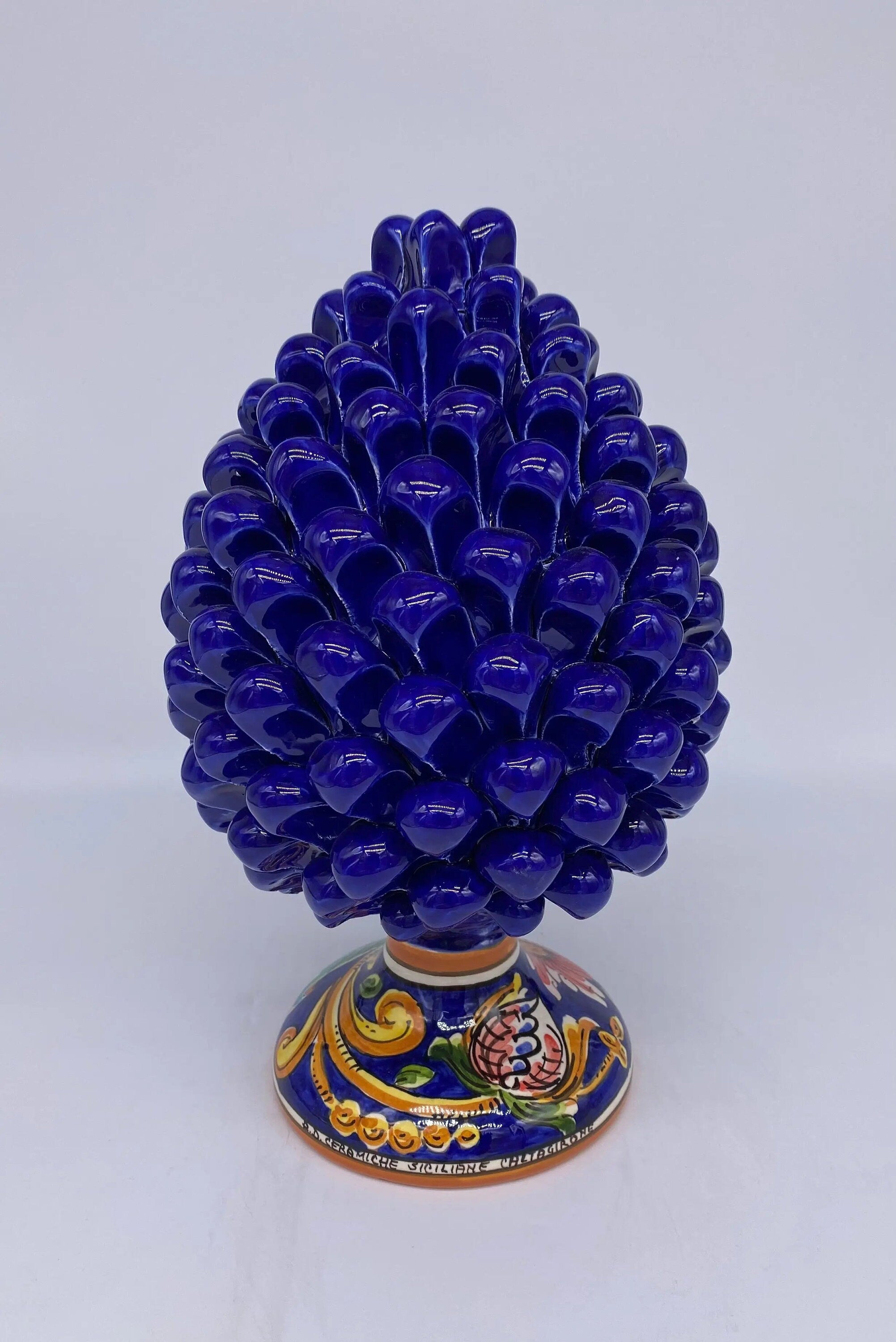 Pigna Ceramica Caltagirone cm H.25 Artigianale Blu Base Decorata DD CERAMICHE SICILIANE