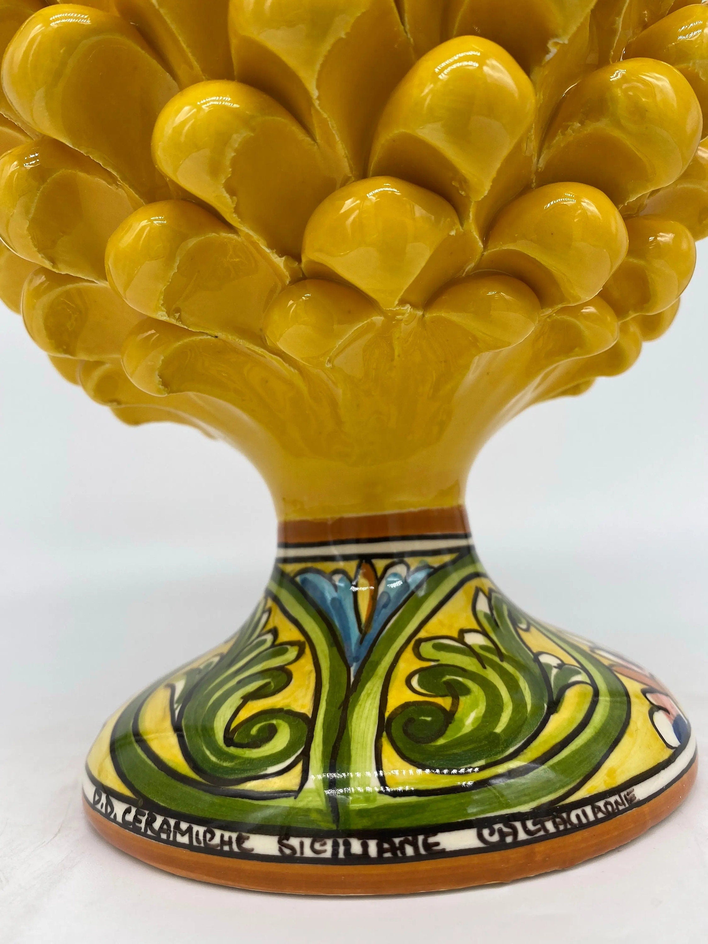Pigna Ceramica Caltagirone cm H.25 Artigianale Giallo Base Decorata DD CERAMICHE SICILIANE