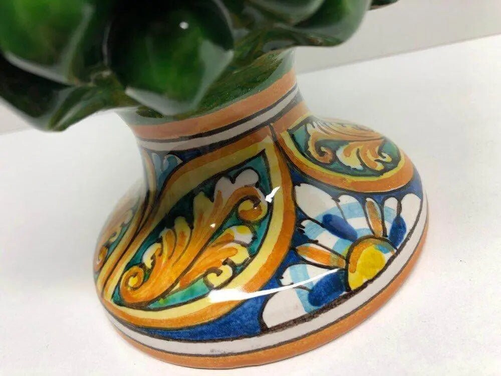 Pigna Ceramica Caltagirone cm H.25 Artigianale Verde Prato Base Decorata DD CERAMICHE SICILIANE