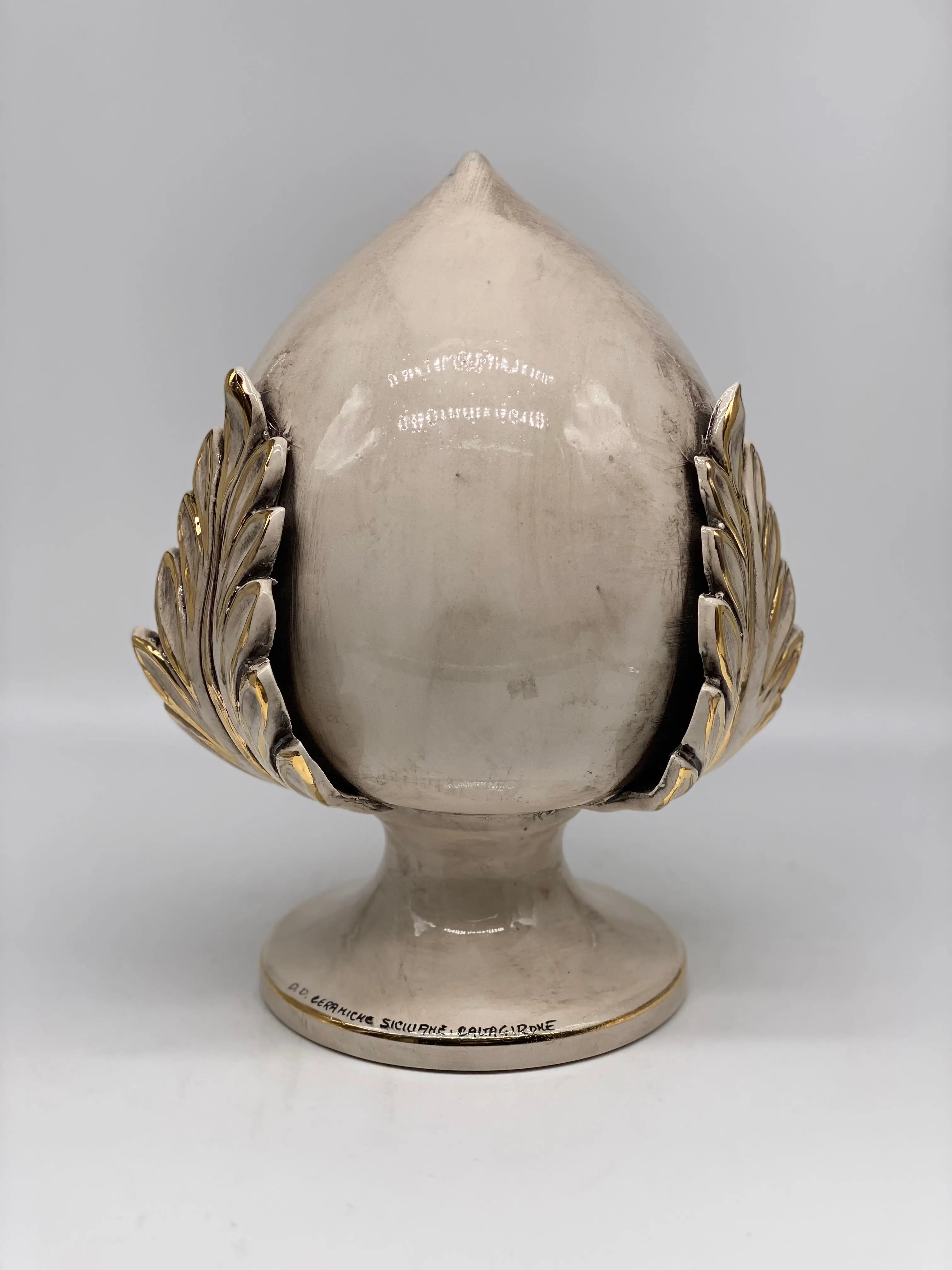 Pumo Ceramica Caltagirone cm H.30 Artigianale Écru Oro DD CERAMICHE SICILIANE
