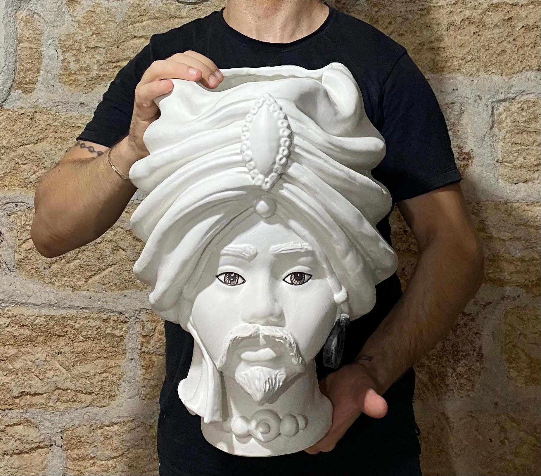 Teste di Moro Atena Ceramica Caltagirone cm H.40 L.28 Artigianale Bianco Opaco DD CERAMICHE SICILIANE