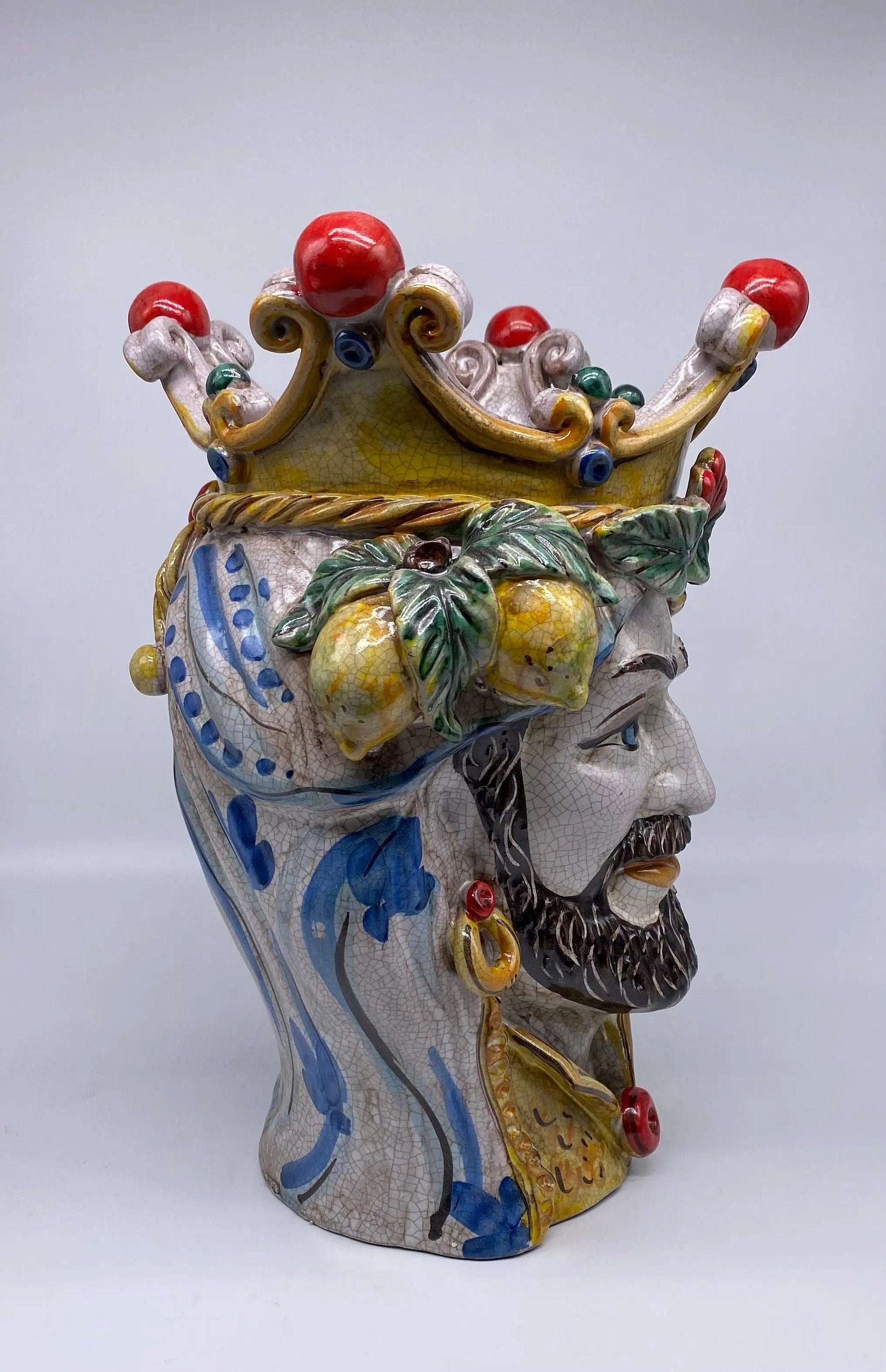 Teste di Moro Classica Ceramica Caltagirone cm H.33 L.23 Artigianale Craquelé DD CERAMICHE SICILIANE