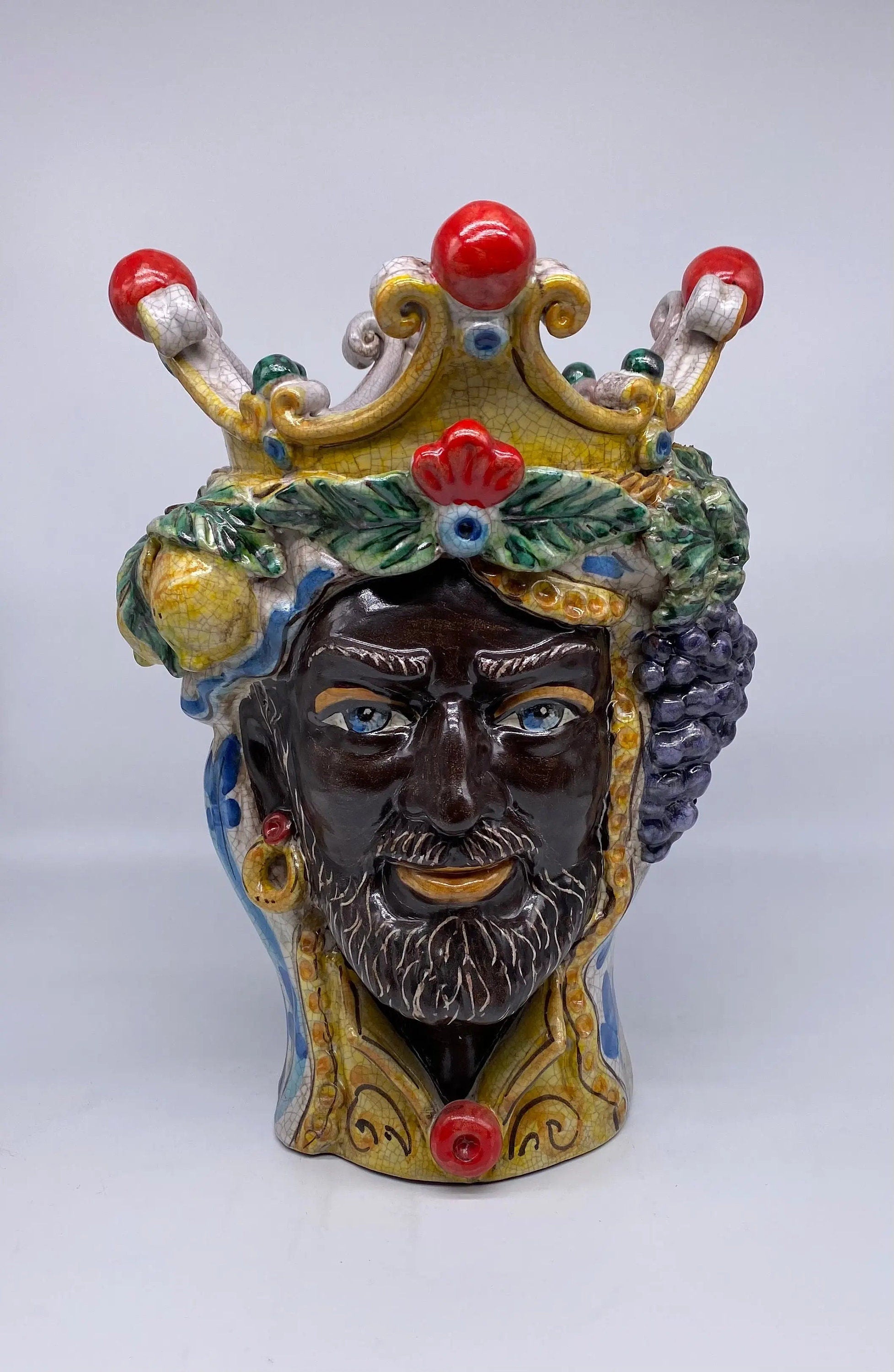 Teste di Moro Classica Ceramica Caltagirone cm H.33 L.23 Artigianale Craquelé DD CERAMICHE SICILIANE