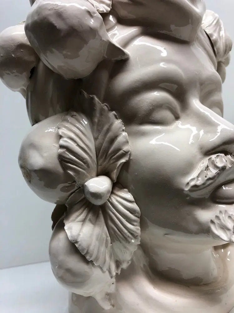 Teste di Moro Corona a Punte Ceramica Caltagirone cm H.28 L.20 Artigianale Bianco DD CERAMICHE SICILIANE