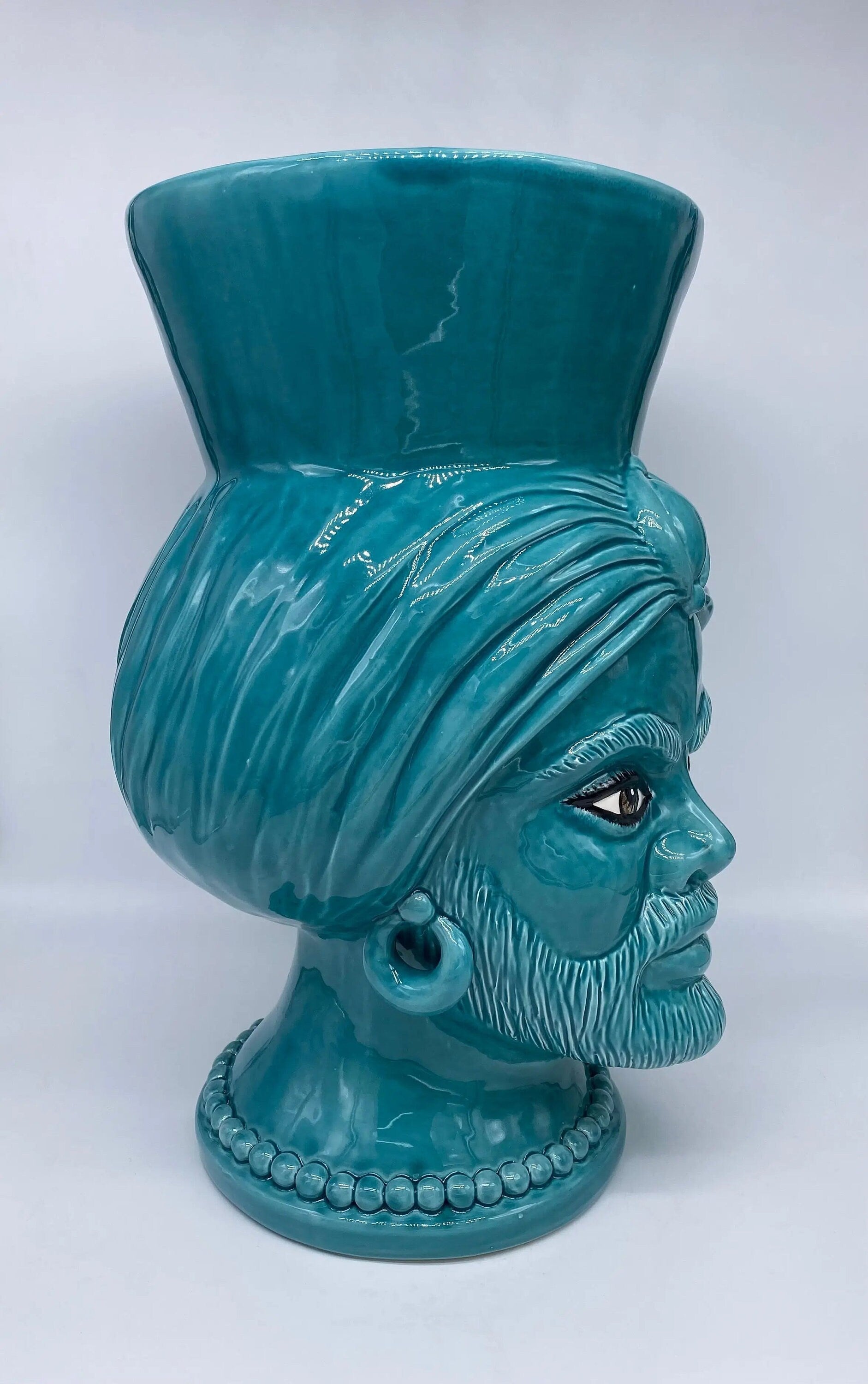 Teste di Moro Iris Ceramica Caltagirone cm H.40 L.23 Artigianale Verde Smeraldo DD CERAMICHE SICILIANE
