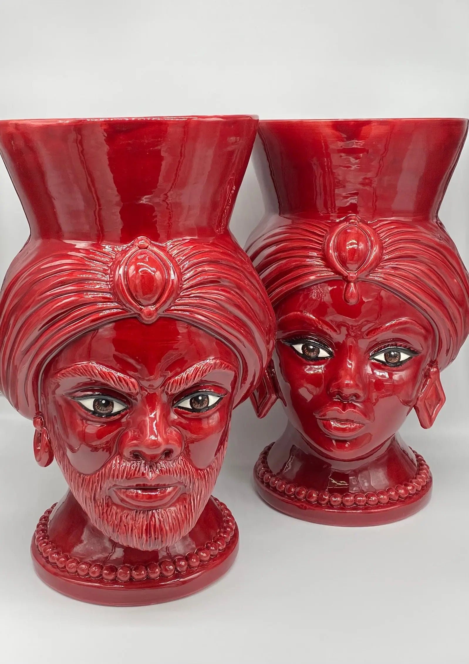 Teste di Moro Iris Ceramica Caltagirone cm H.40 L.23 Artigianale Bordeaux DD CERAMICHE SICILIANE