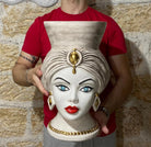Teste di Moro Iris Ceramica Caltagirone cm H.40 L.23 Artigianale Écru Oro Zecchino DD CERAMICHE SICILIANE