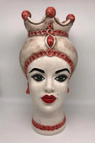 Teste di Moro Luis Ceramica Caltagirone cm H.44 L.23 Artigianale Turbante Liscio Écru Rosso DD CERAMICHE SICILIANE