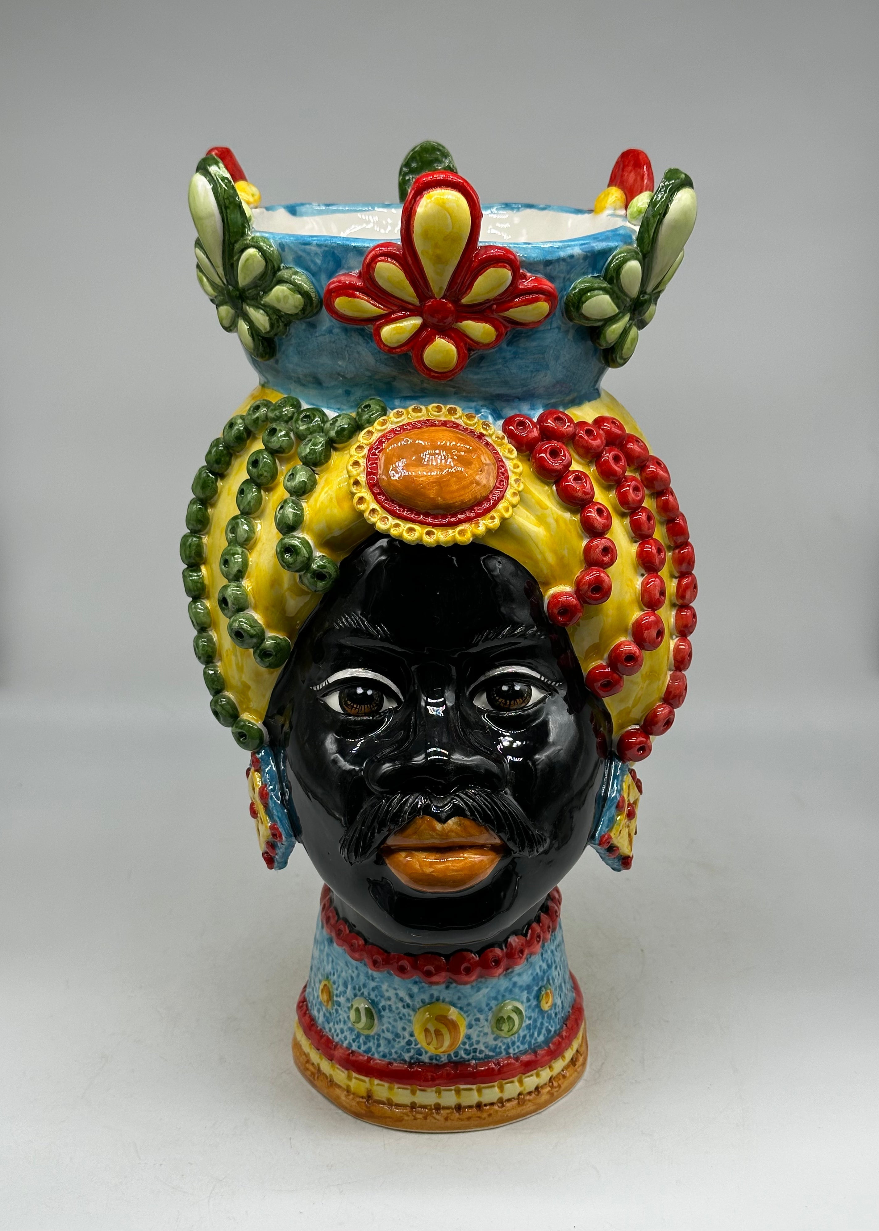 Teste di Moro Masai Ceramica Caltagirone cm H.38 L.21 Artigianale Decoro Siciliano - TESTE DI MORO