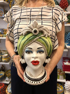 Teste di Moro Moresca Ceramica Caltagirone cm H.28 L.19 Artigianale Turbante Verde DD CERAMICHE SICILIANE