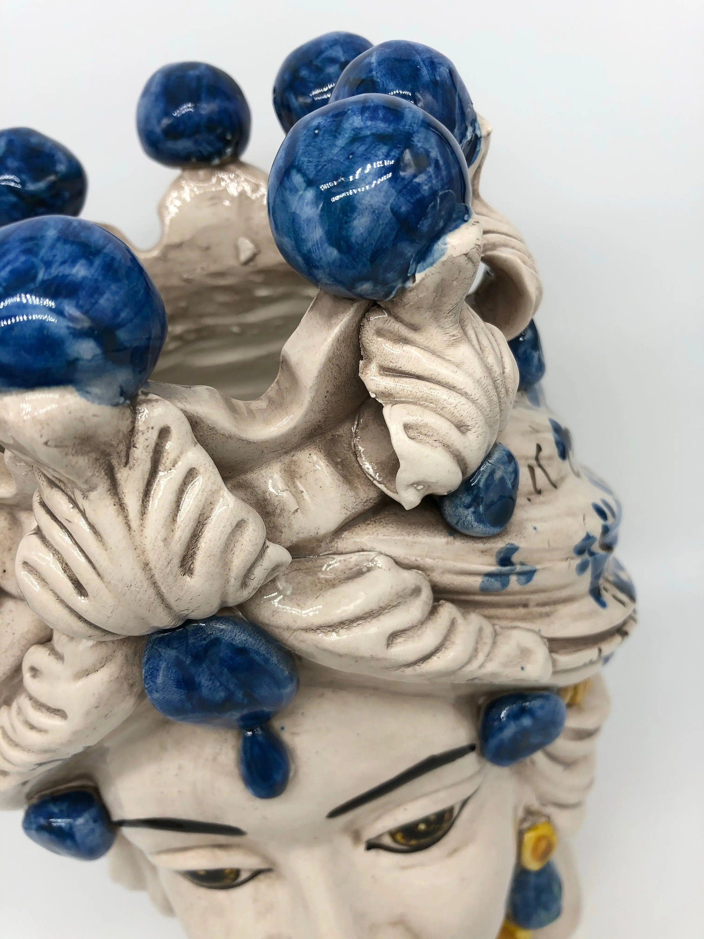 Teste di Moro Seicento Ceramica Caltagirone cm H.30 L.20 Artigianale Blu DD CERAMICHE SICILIANE